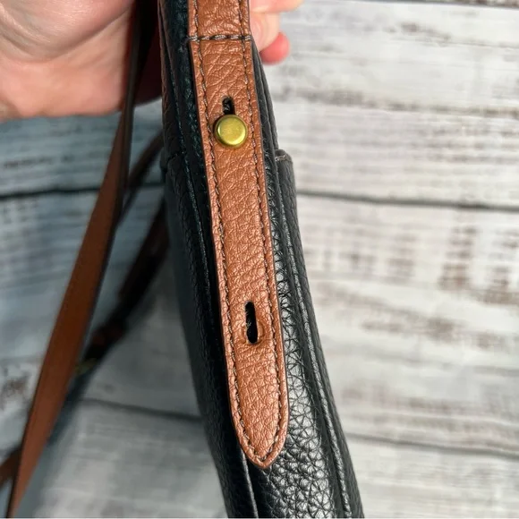 Fossil Black Leather Crossbody Purse Brown Cowhide Leather - Picture 8 of 16